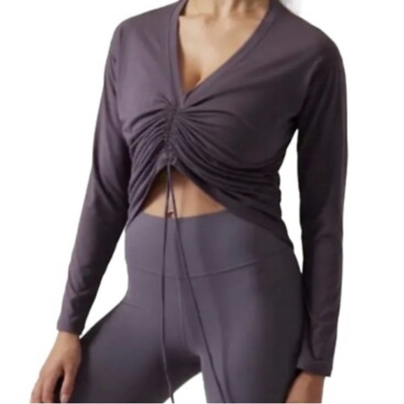 NWOT Athleta Gray Crossover Ruched Top - Picture 1 of 14